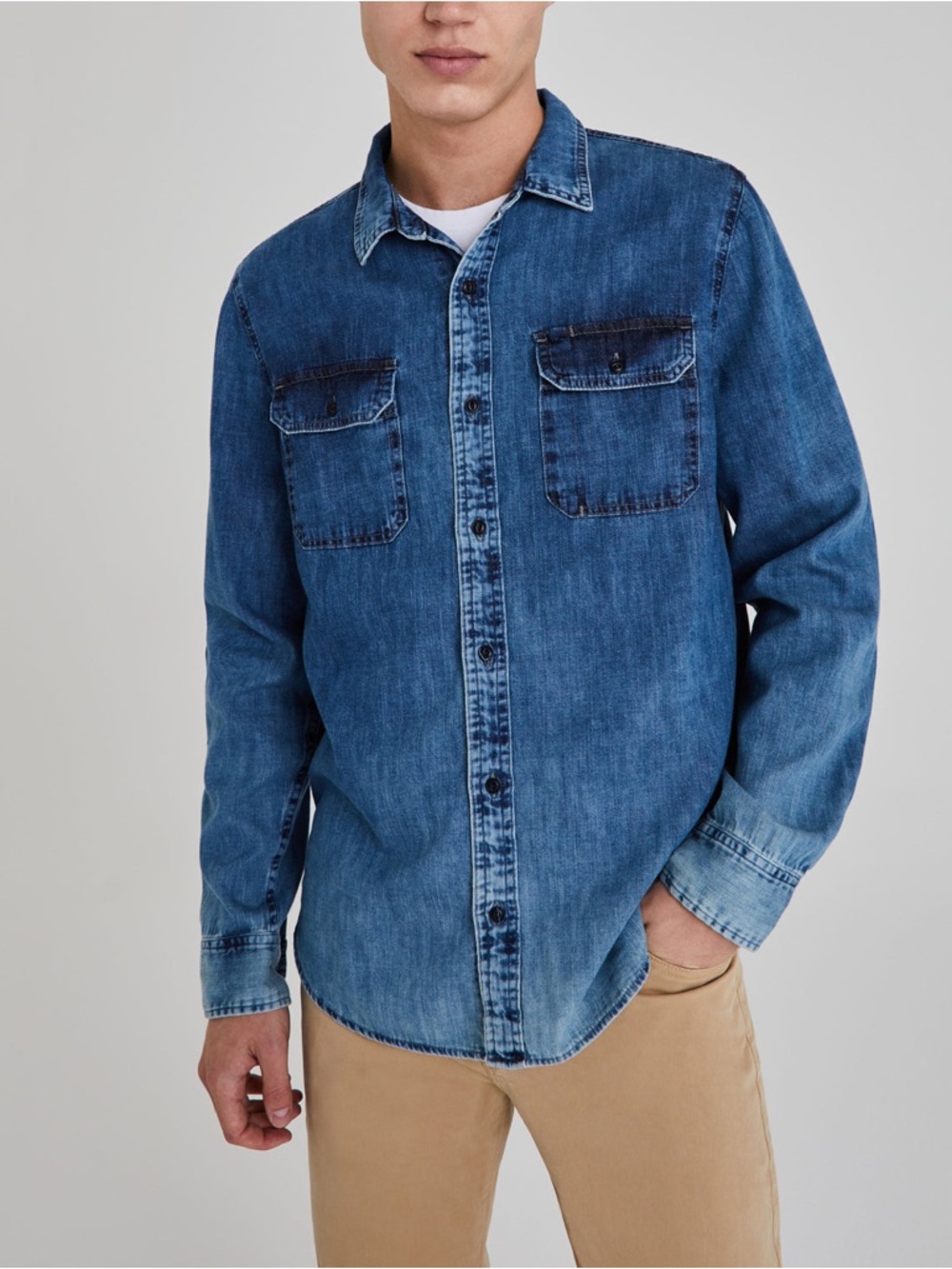 AG Adriano Goldschmied Men's Benning Utility Denim Cotton Shirt Size Large
